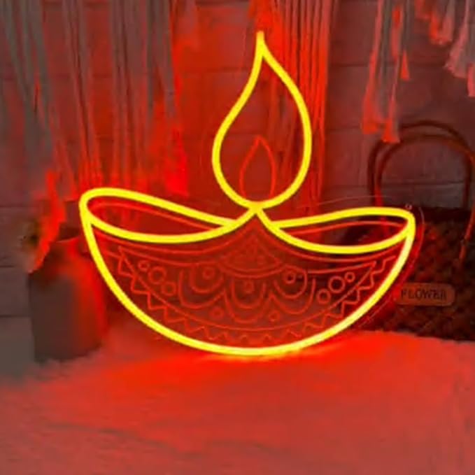 Diwali Diya Light Neon Sign, Happy Diwali LED Neon Light, Indian Diwali Party Home Wall Decor Hindu Festival Of Lights Size:20 x 18inches