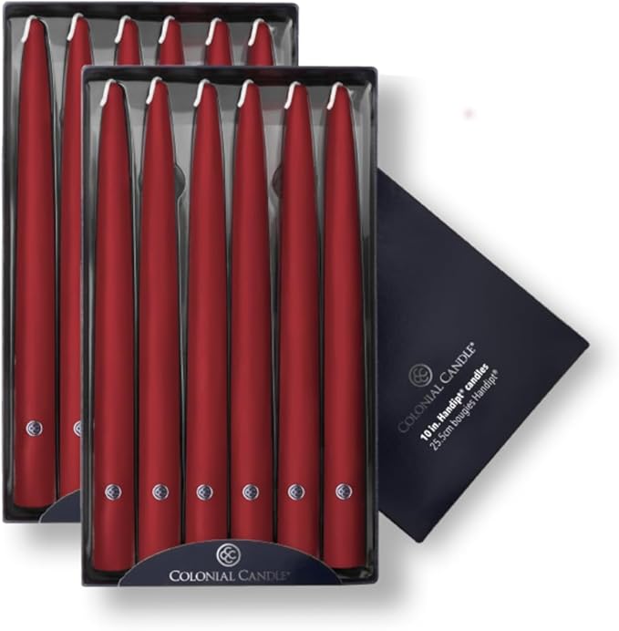 Colonial Candle Unscented Taper Candle, Handipt Collection, Traditional Cranberry, 10 In, Pack of 12 - Up to 8 Hours Burn