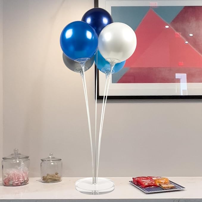 Reusable Balloon Tabletop Kit - Helium-Free Vinyl Bouquets - Lasting Inflation - Includes 5 Balloons, Stems & Acrylic Base, for Business, Schools & Events (Winter Combo)