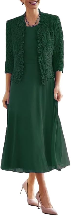 Tea Length Grandmother of The Bride Dresses with Jackets Elegant Laces Mother of Bride Dress for Wedding Guests