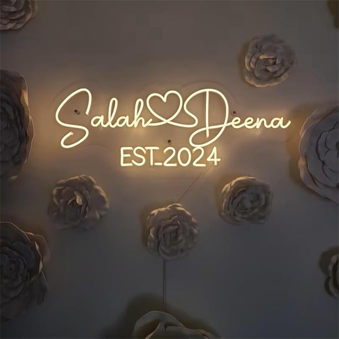 Custom Wedding LED Neon Sign with Date, Personalized Couple Names with Heart Neon Light Up Sign Customizable for Home Wedding Engagement Party Backdrop Wall Décor