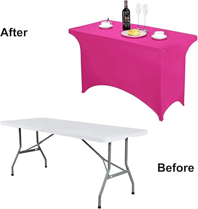 FORLIFE Spandex Table Cover - Fitted 4ft Rectangular Tablecloth for Weddings & Banquets, Stretch Patio Cover (Fuchsia)
