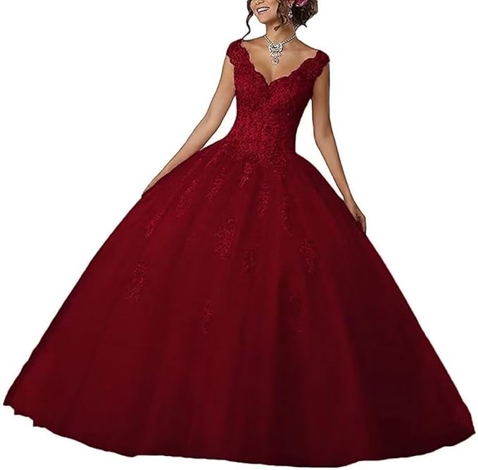 Laces Appliques Long Ball Gown Puffy Tulle Quinceanera Dresses Wedding Dresses with Sleeveless