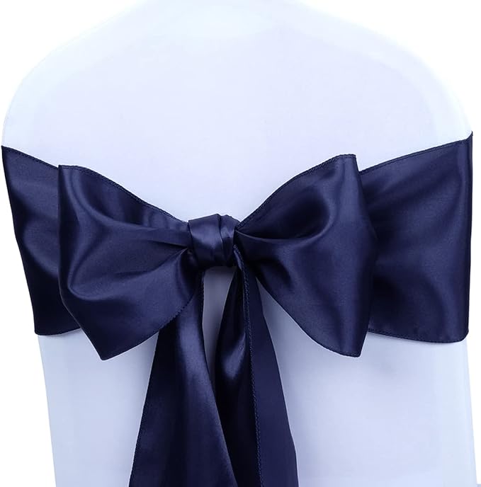 Babenest Satin Chair Sashes Ties Upgraded 50 pcs Chair Ribbons Bows for Wedding Banquet Party Christmas Baby Shower Events Decoration (Navy Blue)