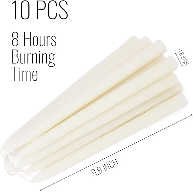 Ivory Beeswax Taper Candles- 9 Hour Burn Time，Pure Natural Hand Poured Beeswax Candles，10 Inch Dripless Taper Candles for Home Decor，Halloween, Thanksgiving (Pack of 24)