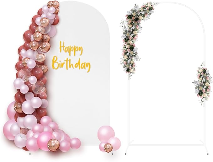 Wedding arch and cover 7.2ft White Arch Cover, Balloon Arched Frame Cover Set White Spandex Fitted with Round Top Chiara Backdrop Stand, for Birthday Party Wedding Ceremony Baby Shower