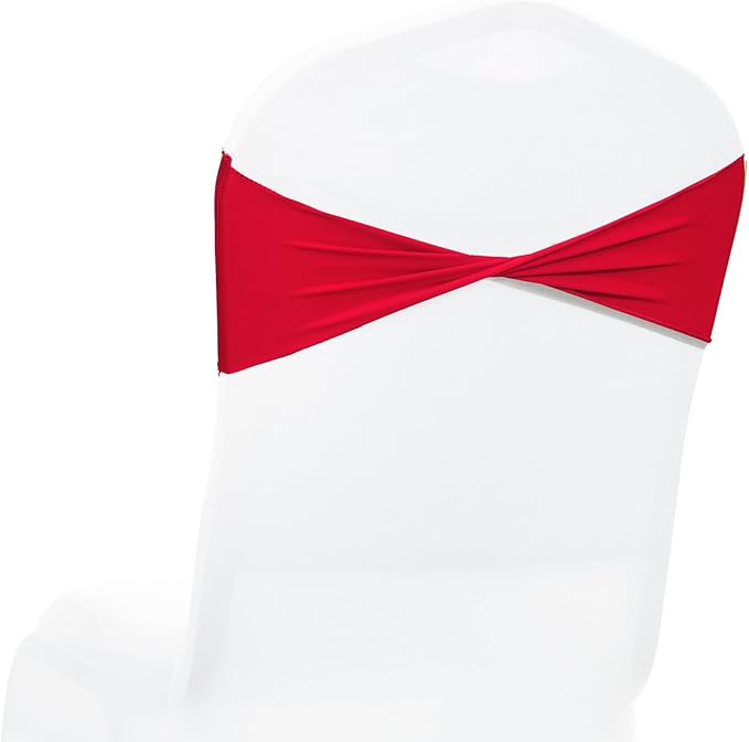 VDS Pack of 100 PCS | Red | Spandex Chair Sashes Bows Without Buckle | Stretch Elastic Banquet Universal Folding Chair Band Tie with for Wedding Party Conference Celebration Event Decoration