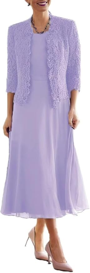Tea Length Grandmother of The Bride Dresses with Jackets Elegant Laces Mother of Bride Dress for Wedding Guests