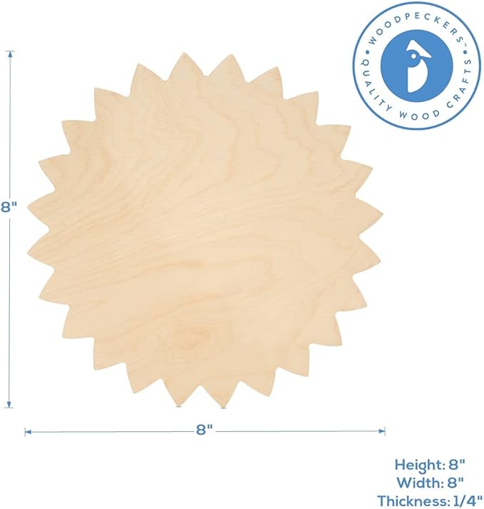 Sunflower Cutout 8 x 8 inches, 6 Unfinished Birch Wood Cutouts for Autumn Decor and DIY Crafts, by Woodpeckers