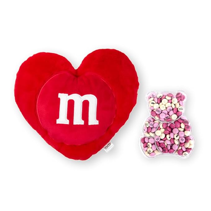 M&M’S Teddy Bear with Heart Pillow Bundle, Unique Gift for Valentine's Day