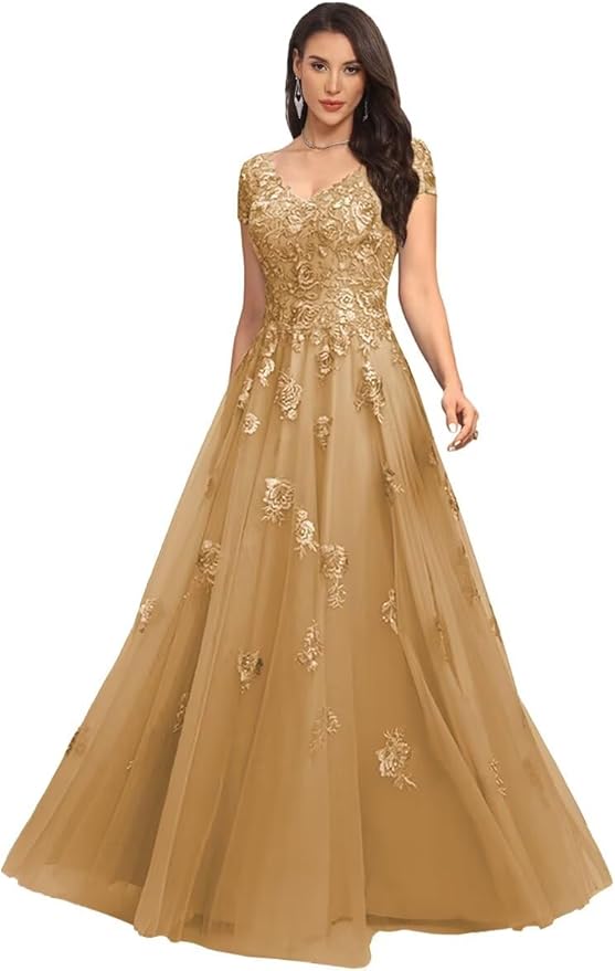 Mother of The Bride Dresses Sleeve Laces Applique V Neck Evening Gowns Cap Sleeves Grandmother of The Groom Dress