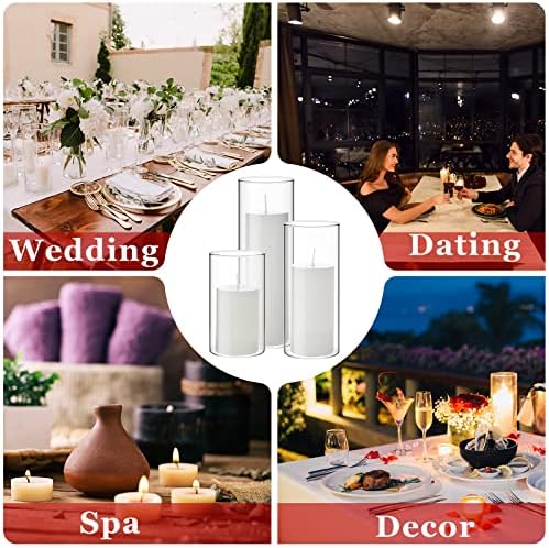 Shihanee Set of 36 Pillar Candles and Glass Cylinder Vases Clear Cylinder Holders for Slim Pillar Candles Wedding Centerpieces(2.6'' X 4.7'', 5.9'', 7.9'',White)