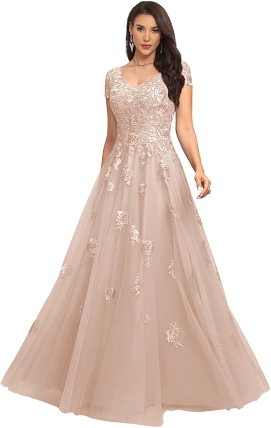 Mother of The Bride Dresses Sleeve Laces Applique V Neck Evening Gowns Cap Sleeves Grandmother of The Groom Dress