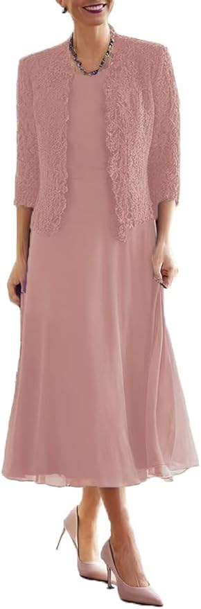 Tea Length Grandmother of The Bride Dresses with Jackets Elegant Laces Mother of Bride Dress for Wedding Guests