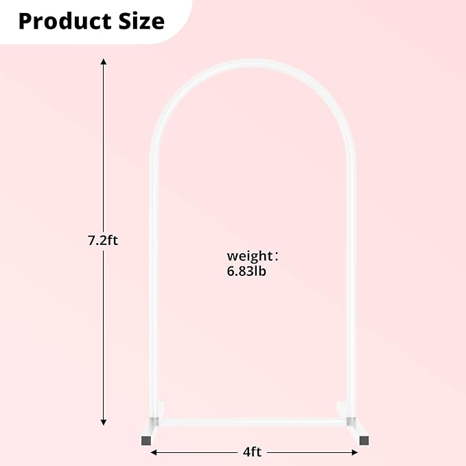 7.2 ft White Metal Balloon Arch Stand, Arch Backdrop Stand with Stable Base, 50 Balloons, Balloon Chain – Easy-to-Install Wedding, Birthday, Baby Shower & Garden Party Decoration