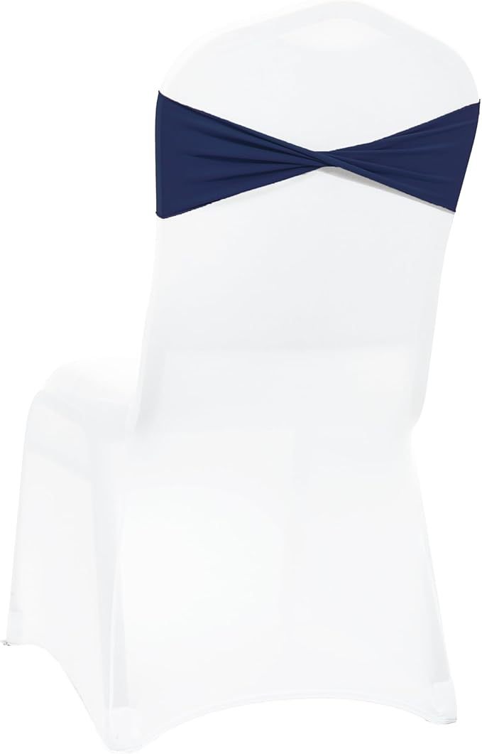 VDS Pack of 100 PCS | Navy Blue | Spandex Chair Sashes Bows Without Buckle | Stretch Elastic Banquet Universal Folding Chair Band Tie with for Wedding Party Conference Celebration Event Decoration