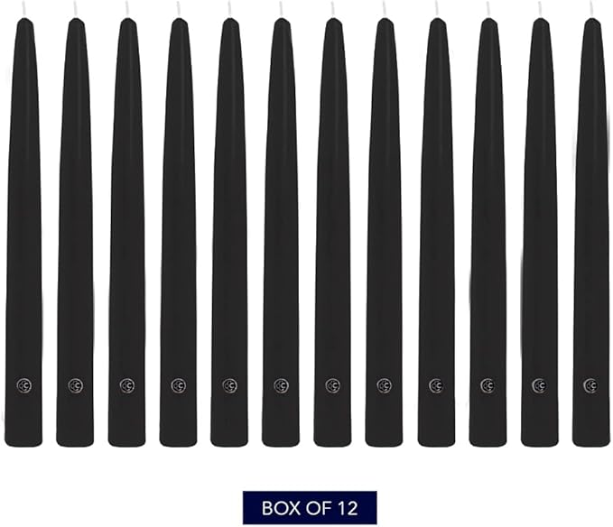 Colonial Candle Unscented Taper Candle, Handipt Collection, Black, 12 in, Pack of 12 - Up to 10 Hours Burn