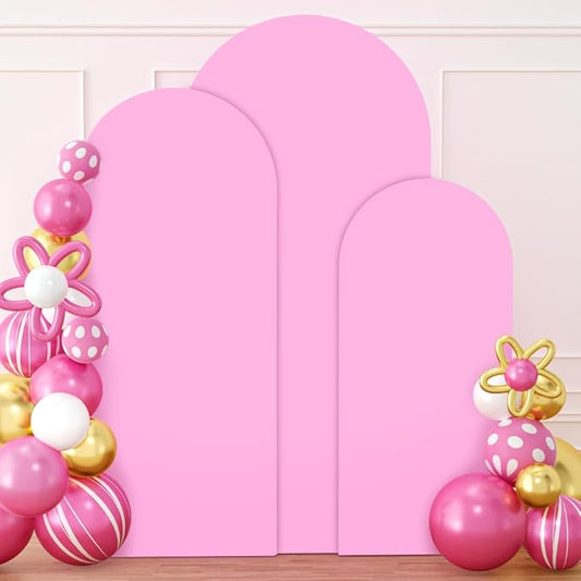 Wedding Arch Cover Pink Arch Backdrop Covers Set of 3 Arches Backdrop Stand Covers Spandex Fitted Round Balloon Arch Cover for Metal Arch Frame Baby Shower Birthday Garden Party 6ft 5ft 4ft