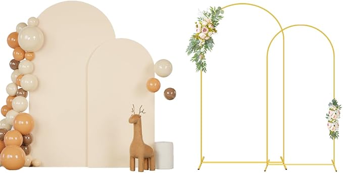 Wedding Arch Stand and Beige Spandex Arch Stand Cover Set 6FT 7.2FT Chiara Backdrop Stands and Arch Stand Covers Set of 2 for Bridal Baby Shower Birthday Party Banquet Decor