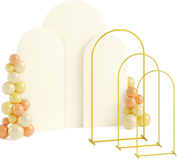 Metal Arch Backdrop Stand and Cover Set 4&5&6ft Arch Backdrop Cover Wedding Arch with Cover Ivory Backdrop Stand and Cover Set of 3 Wedding Arch Backdrop Stand for Wedding Party Event Decor