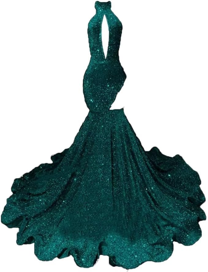 Sexy High Neck Mermaid Evening Long Dress Sequins Sleeveless Celebrity Pageant Dress Cocktail Party Gowns