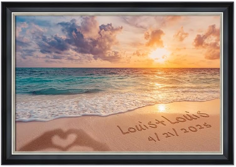 IPIC - "Forever Together Personalized Wall Art, Custom Beach Scene with with Solid Wood Frame, A Personalized Gift with Name and Date for Couple, Wedding, or Anniversary, Ready to Hang