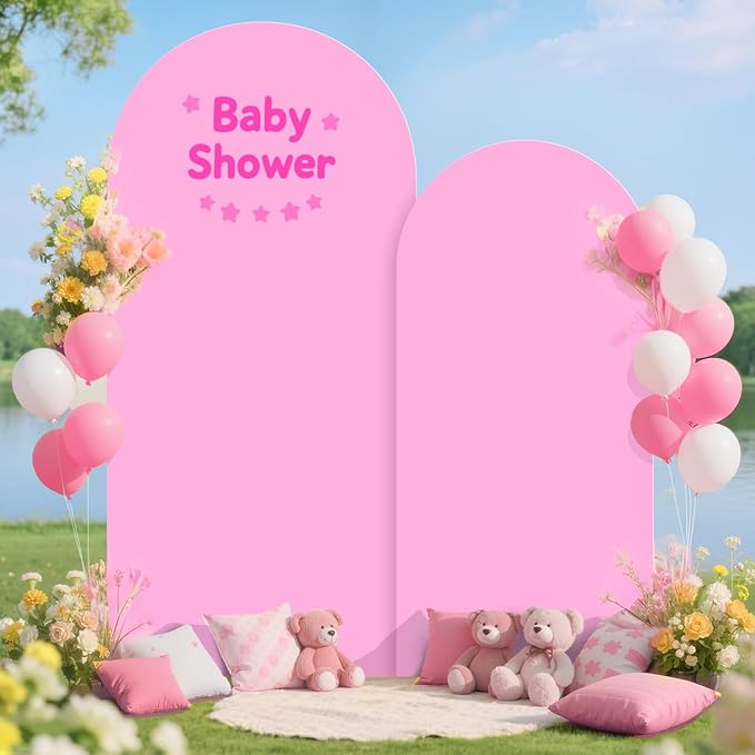 Wedding Arch Backdrop Stand and Pink Arch Covers 7.2 and 6FT Set of 2 Metal Backdrop Stand for Parties with Arched Backdrop Stand Cover for Birthday Theme Party Bridal Baby Shower Decorations