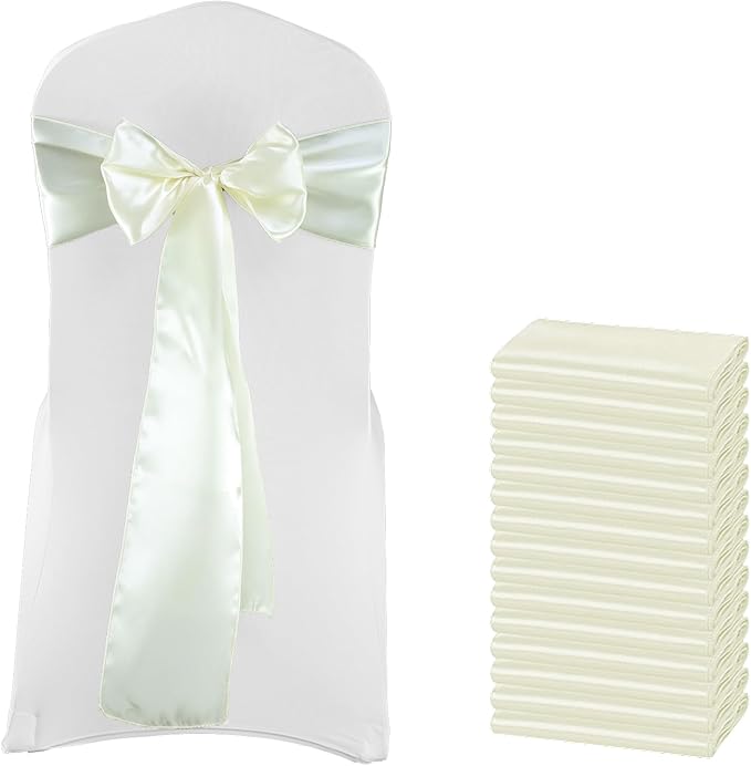 VDS Satin Chair Sashes Chair Cover Back Tie Sateen Bows Ribbon for Wedding Birthday Graduation Engagement Ceremony Event Party Banquet Venue Hotel All Dining Chair Decoration (300PC) (Ivory)