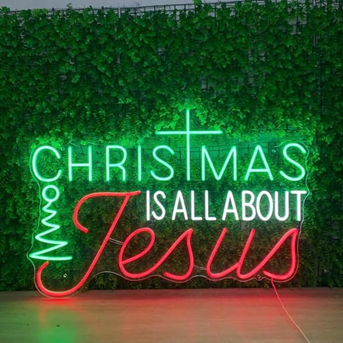 Christmas Is All About Jesus Led Neon Sign, Christmas Jesus Neon Light Cross Led Line Art, Xmas Neon Decor Size:25 inches