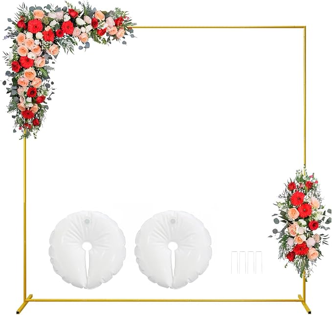 Gold Square Wedding Arch 6.6FTx6.6FT Backdrop Stand Metal Balloon Arch Stand Garden Arbor Frame for Wedding Birthday Party Baby Shower Photo Booth Background Decoration