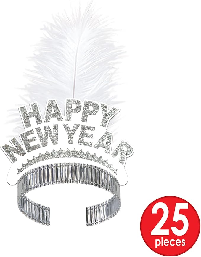 Beistle LA Swing Silver Assortment for 50 People – New Year’s Eve Party Kit with Velour Fedoras, Plumed Tiaras, Prismatic Horns and Party Bead Necklace Accessories for Elegant NYE Group Celebrations