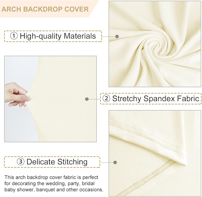 Wedding Arch Cover Set of 3 6FT 6.6FT 7.2FT Ivory Spandex Arch Stand Covers for Round Top Chiara Arch Stand Covers Balloon Arched Cover for Birthday Party Ceremony Banquet Decorations