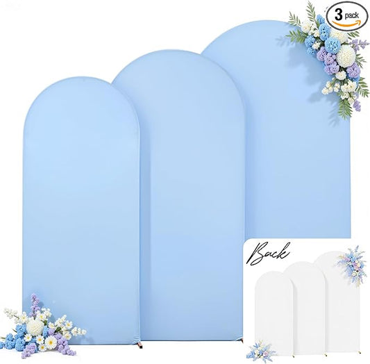White and Blue Arch Backdrop Cover 7.2FT 6.6FT 6FT Arch Covers Stretchy Backdrop Set of 3, Wedding Arch Cover Spandex Fitted Double-Color Fabric Arch Covers for Party Baby Shower Birthday Decoration