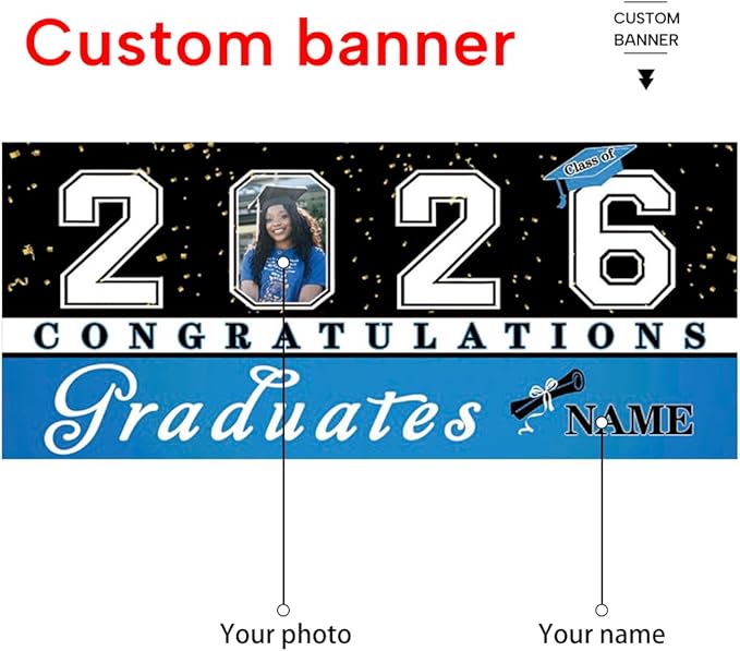 Custom Graduation Garage Door Banner Decoration 7x16ft with Photo Congrats Garage Door Cover 2026 Party Photo Booth Backdrop Party Supplies(Sky Blue)