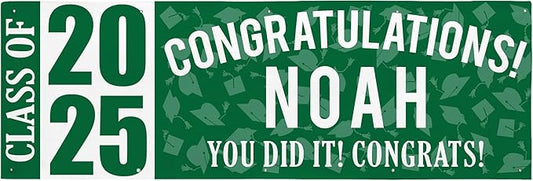 Let's Make Memories Personalized Graduation Banner Class of 2025 - Graduation Party Decorations - Congratulations Banner - Indoor/Outdoor Vinyl - Best in Class - Green - 10 ft.