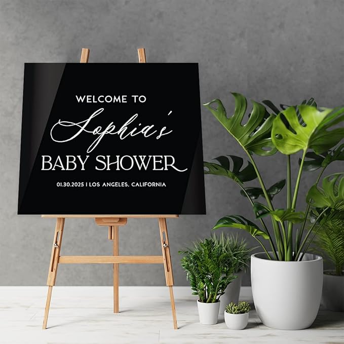Andaz Press 16"x20" Black Acrylic Personalized Baby Shower Welcome Sign, Gender Neutral Large Custom Sign for Easel Stand, Baby Shower Decorations