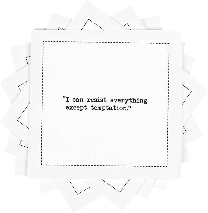 Five Star Funny Oscar Wilde Quotes | White Cotton Cocktail Napkins | 50 Luxury Disposable Beverage Napkins with Witty Bar Quotes | Drink Napkins for Parties, Bars, Weddings & Game Nights