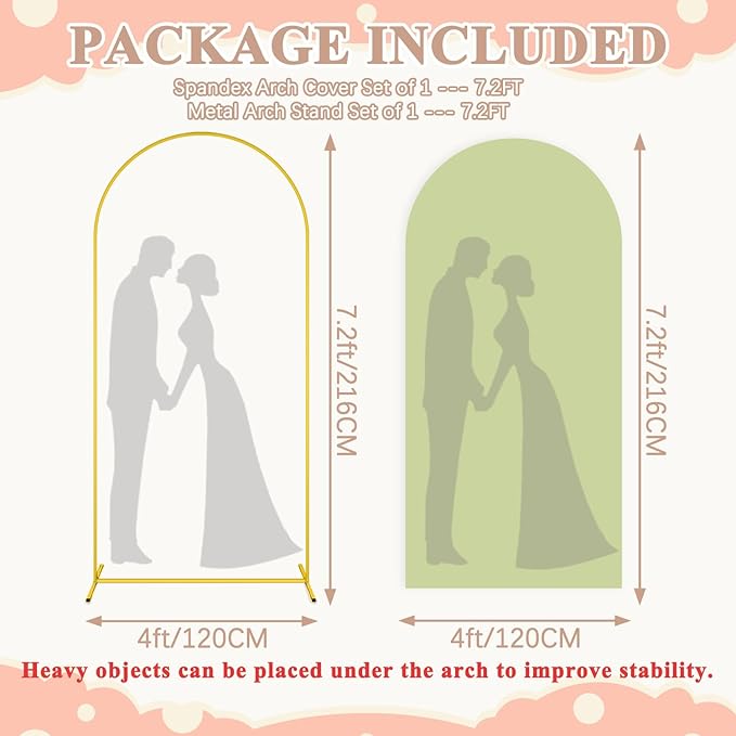Metal Arch Backdrop Stand and Cover Set 7.2FT Backdrop Stands for Parties with Sage Green Arch Cover Spandex Wedding Backdrops Arches Frame Stand for Baby Shower Birthday Party Anniversary Decor