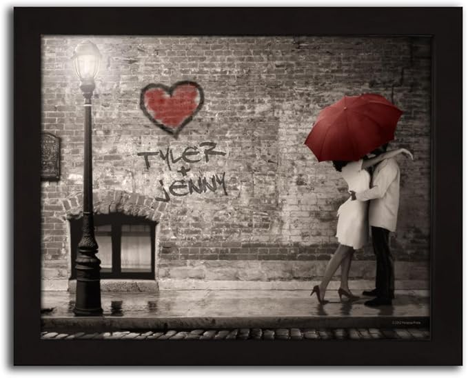 Personal-Prints STREET SCENE | Personalized Romantic Canvas Art Gift with Your Names | Custom for Valentine’s Day or Wedding Anniversary (11"x14" Framed Paper Print)