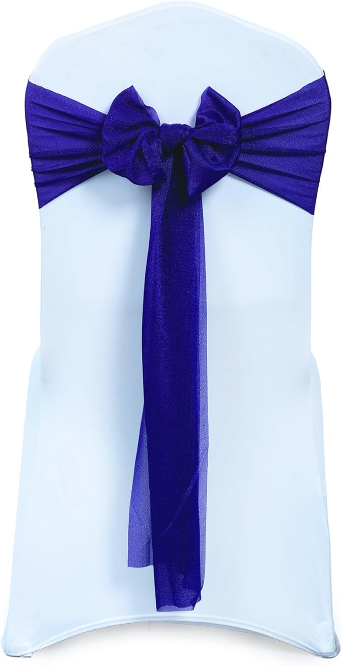 VDS Pack of 300, Royal Blue, Sheer Chiffon Chair Sashes Bows Chair Cover Back Tie Ribbon for Wedding Birthday Baby Shower Engagement Ceremony Event Party Banquet Restaurant Dining Chair Decoration