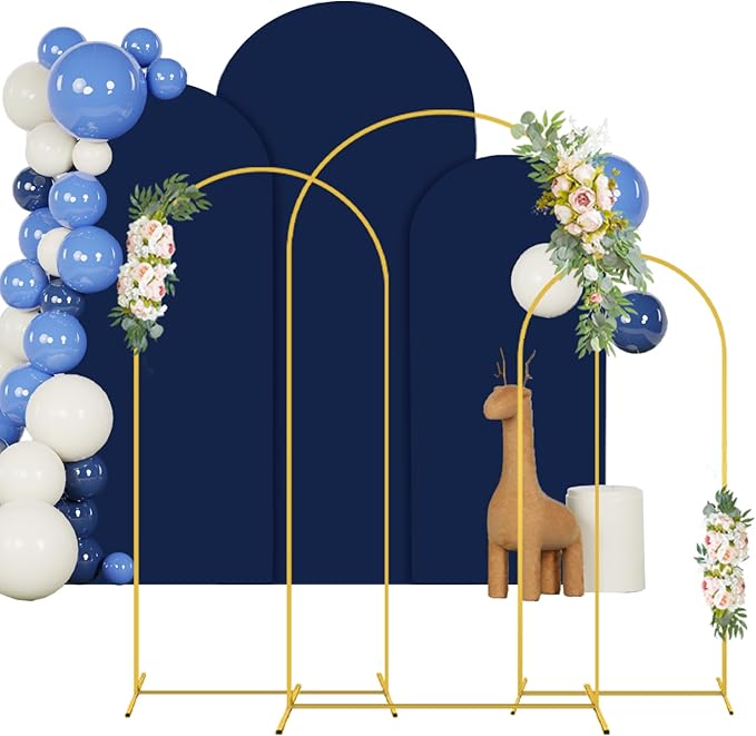 Wedding Arch Stand and Navy Blue Spandex Fitted Arch Backdrop Cover Set 4FT 5FT 6FTRound Top Chiara Backdrop Stands and Covers for Wedding Baby Shower Banquet Party Decorations