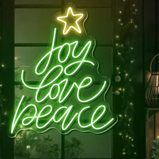 Joy Love Peace Christmas Tree Neon Sign: Christmas Tree Led Sign Holiday Wall Decor Size:16 x 13inches