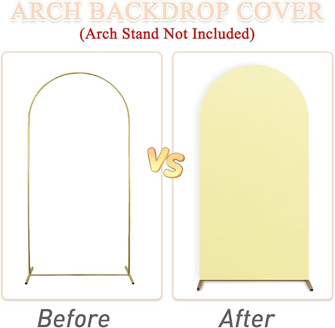 Set of 3 Wedding Arch Backdrop Cover 7.2ft, 6.6ft, 6ft Yellow Arch Cover Chiara Backdrop Covers for Arch Stand Spandex Arch Covers for Happy Birthday Party Bridal Shower Graduation Arch Decor