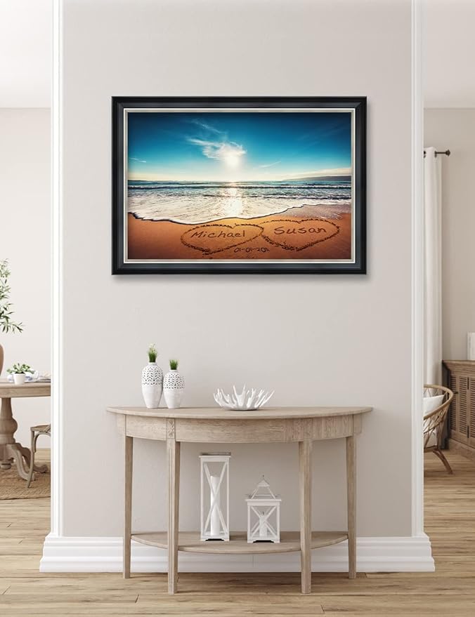 IPIC - Heart in Heart, Personalized Framed Wall Art with Names and Date om, Giclee Prints with Solid Wood Frame, Customized Gift for for Wedding Anniversary