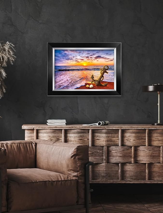 IPIC - "Anchored in Time Personalized Framed Wall Art, Custom Beach Sunset Canvas Print with Name and Date, A Personalized Gift for Couple, Wedding, or Anniversary, Coastal Home Decor