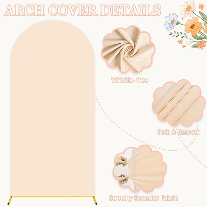 7.2FT Arch Backdrop Stand and Beige Arched Backdrop Cover Set Metal Arch Stand Cover Party Backdrops Arched Frame Stands for Wedding Ceremony Banquet Bridal Baby Shower Event Decorations