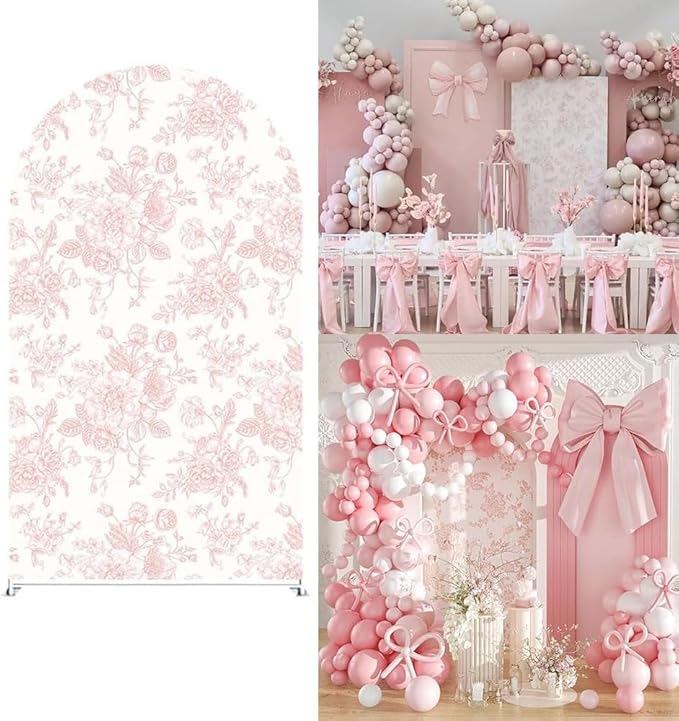 Arch Backdrop Cover Baby in Bloom Baby Shower Elastic Spandex Fabric Blue Pink Flower Floral Bows Girl Birthday Party Baptism Decoration (3.3x6.5ft(100x200cm),G4014)
