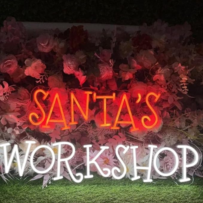 Santa's WorkShop Neon Sign, Custom Christmas Workshop Neon Light Decor, Santa Holiday Toy Shop Window Decor Santa Lover Gift Christmas Gift Size:20x10inches