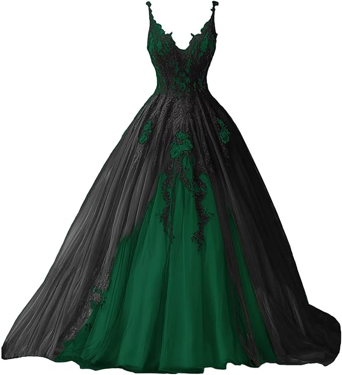 TRHTX Spaghetti Straps Wedding Dresses for Bride Layered Tulle Gothic Black Bridal Gowns Lace Applique Wedding Gowns