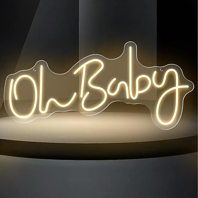 Oh Baby Neon Sign for Backdrop Wall Decor, Baby Shower LED Neon Light for Wall Decor, 19.6×8.6 Inch Large Size, USB Powered for Party Decorations & Night Lighting, Birthday Wedding Bar(Warm White)